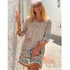 Zeagoo Womens Boho Dresses Casual Beach Summer Dress Tassel Tie Neck 3/4 Long Sleeve Mini Sundress 2025 Floral Print Cover Up(01 Apricot)