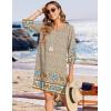 Zeagoo Womens Boho Dresses Casual Beach Summer Dress Tassel Tie Neck 3/4 Long Sleeve Mini Sundress 2025 Floral Print Cover Up(01 Apricot)
