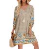 Zeagoo Womens Boho Dresses Casual Beach Summer Dress Tassel Tie Neck 3/4 Long Sleeve Mini Sundress 2025 Floral Print Cover Up(01 Apricot)