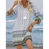 Zeagoo Womens Boho Dresses Casual Beach Summer Dress Tassel Tie Neck 3/4 Long Sleeve Mini Sundress 2025 Floral Print Cover Up(01 White)