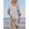 Zeagoo Womens Boho Dresses Casual Beach Summer Dress Tassel Tie Neck 3/4 Long Sleeve Mini Sundress 2025 Floral Print Cover Up(01 White)