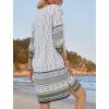Zeagoo Womens Boho Dresses Casual Beach Summer Dress Tassel Tie Neck 3/4 Long Sleeve Mini Sundress 2025 Floral Print Cover Up(01 White)