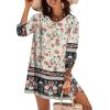 Zeagoo Womens Boho Dresses Casual Beach Summer Dress Tassel Tie Neck 3/4 Long Sleeve Mini Sundress 2025 Floral Print Cover Up(02 Apricot)