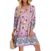 Zeagoo Womens Boho Dresses Casual Beach Summer Dress Tassel Tie Neck 3/4 Long Sleeve Mini Sundress 2025 Floral Print Cover Up(03 Apricot)