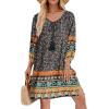 Zeagoo Womens Boho Dresses Casual Beach Summer Dress Tassel Tie Neck 3/4 Long Sleeve Mini Sundress 2025 Floral Print Cover Up(Black)
