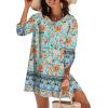Zeagoo Womens Boho Dresses Casual Beach Summer Dress Tassel Tie Neck 3/4 Long Sleeve Mini Sundress 2025 Floral Print Cover Up(Green)