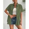 Zeagoo Womens Button Down Linen Shirt Short Sleeve Cotton Blouse Summer Casual Loose Fit Beach Tops S-2XL(Army Green)