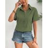 Zeagoo Womens Button Down Linen Shirt Short Sleeve Cotton Blouse Summer Casual Loose Fit Beach Tops S-2XL(Army Green)