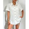 Zeagoo Womens Button Down Linen Shirt Short Sleeve Cotton Blouse Summer Casual Loose Fit Beach Tops S-2XL(A-white)