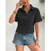Zeagoo Womens Button Down Linen Shirt Short Sleeve Cotton Blouse Summer Casual Loose Fit Beach Tops S-2XL(Black)