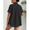 Zeagoo Womens Button Down Linen Shirt Short Sleeve Cotton Blouse Summer Casual Loose Fit Beach Tops S-2XL(Black)