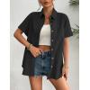 Zeagoo Womens Button Down Linen Shirt Short Sleeve Cotton Blouse Summer Casual Loose Fit Beach Tops S-2XL(Black)