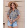 Zeagoo Womens Button Down Shirt Bust Pocket Short Sleeve Blouses Business Casual Work Tops Summer Outfits(Boho Blue 919)