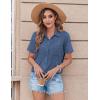 Zeagoo Womens Button Down Shirt Bust Pocket Short Sleeve Blouses Business Casual Work Tops Summer Outfits(Denim Blue)