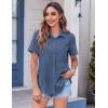 Zeagoo Womens Button Down Shirt Bust Pocket Short Sleeve Blouses Business Casual Work Tops Summer Outfits(Denim Blue)