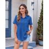 Zeagoo Womens Button Down Shirt Bust Pocket Short Sleeve Blouses Business Casual Work Tops Summer Outfits(Snorkel Blue)
