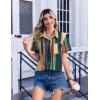 Zeagoo Womens Button Down Shirt Bust Pocket Short Sleeve Blouses Business Casual Work Tops Summer Outfits(Stripes Multicolor 289)