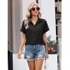 Zeagoo Womens Button Down Shirt Short Sleeve Blouse V Neck Dressy Casual Business Work Tops with Pocket S-XXL(Black)