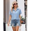 Zeagoo Womens Button Down Shirt Short Sleeve Blouse V Neck Dressy Casual Business Work Tops with Pocket S-XXL(Blue)