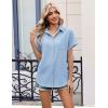 Zeagoo Womens Button Down Shirt Short Sleeve Blouse V Neck Dressy Casual Business Work Tops with Pocket S-XXL(Blue)
