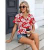 Zeagoo Womens Button Down Shirt Short Sleeve Blouse V Neck Dressy Casual Business Work Tops with Pocket S-XXL(Floral Red)