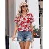 Zeagoo Womens Button Down Shirt Short Sleeve Blouse V Neck Dressy Casual Business Work Tops with Pocket S-XXL(Floral Red)