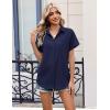 Zeagoo Womens Button Down Shirt Short Sleeve Blouse V Neck Dressy Casual Business Work Tops with Pocket S-XXL(Navy Blue)