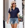 Zeagoo Womens Button Down Shirt Short Sleeve Blouse V Neck Dressy Casual Business Work Tops with Pocket S-XXL(Navy Blue)
