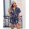 Zeagoo Womens Button Down Shirt Short Sleeve Blouse V Neck Dressy Casual Business Work Tops with Pocket S-XXL(Navy Floral)