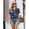 Zeagoo Womens Button Down Shirt Short Sleeve Blouse V Neck Dressy Casual Business Work Tops with Pocket S-XXL(Navy Floral)