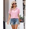 Zeagoo Womens Button Down Shirt Short Sleeve Blouse V Neck Dressy Casual Business Work Tops with Pocket S-XXL(Pink)