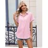 Zeagoo Womens Button Down Shirt Short Sleeve Blouse V Neck Dressy Casual Business Work Tops with Pocket S-XXL(Pink)