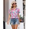 Zeagoo Womens Button Down Shirt Short Sleeve Blouse V Neck Dressy Casual Business Work Tops with Pocket S-XXL(Pink Floral)