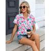 Zeagoo Womens Button Down Shirt Short Sleeve Blouse V Neck Dressy Casual Business Work Tops with Pocket S-XXL(Pink Floral)