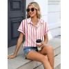 Zeagoo Womens Button Down Shirt Short Sleeve Blouse V Neck Dressy Casual Business Work Tops with Pocket S-XXL(Pink Stripes)