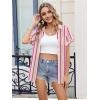 Zeagoo Womens Button Down Shirt Short Sleeve Blouse V Neck Dressy Casual Business Work Tops with Pocket S-XXL(Pink Stripes)