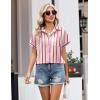 Zeagoo Womens Button Down Shirt Short Sleeve Blouse V Neck Dressy Casual Business Work Tops with Pocket S-XXL(Pink Stripes)