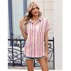 Zeagoo Womens Button Down Shirt Short Sleeve Blouse V Neck Dressy Casual Business Work Tops with Pocket S-XXL(Pink Stripes)