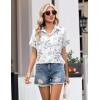 Zeagoo Womens Button Down Shirt Short Sleeve Blouse V Neck Dressy Casual Business Work Tops with Pocket S-XXL(White Leaves)