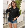Zeagoo Womens Button Down Shirts Casual Long Sleeve Blouses V Neck Dress Shirt Textured Collared Work Tops with Pocket(Black)
