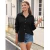 Zeagoo Womens Button Down Shirts Casual Long Sleeve Blouses V Neck Dress Shirt Textured Collared Work Tops with Pocket(Black)