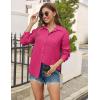 Zeagoo Womens Button Down Shirts Casual Long Sleeve Blouses V Neck Dress Shirt Textured Collared Work Tops with Pocket(Hot Pink)