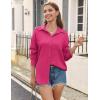 Zeagoo Womens Button Down Shirts Casual Long Sleeve Blouses V Neck Dress Shirt Textured Collared Work Tops with Pocket(Hot Pink)