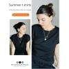 Zeagoo Women’s Cap Short Sleeve T-Shirts Ruched Crew Neck Trendy Fashion Tunic Blouse(1-black)