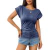 Zeagoo Women’s Cap Short Sleeve T-Shirts Ruched Crew Neck Trendy Fashion Tunic Blouse(2-navy Blue)