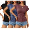 Zeagoo Women’s Cap Short Sleeve T-Shirts Ruched Crew Neck Trendy Fashion Tunic Blouse(3pcs Dark Red  Navy Blue  Black)