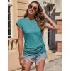 Zeagoo Women’s Cap Short Sleeve T-Shirts Ruched Crew Neck Trendy Fashion Tunic Blouse(3pcs Khaki  Dark Gray  Blue Green)