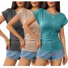 Zeagoo Women’s Cap Short Sleeve T-Shirts Ruched Crew Neck Trendy Fashion Tunic Blouse(3pcs Khaki  Dark Gray  Blue Green)