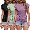 Zeagoo Women’s Cap Short Sleeve T-Shirts Ruched Crew Neck Trendy Fashion Tunic Blouse(3pcs Light Green  Grey Purple  Black)