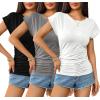 Zeagoo Women’s Cap Short Sleeve T-Shirts Ruched Crew Neck Trendy Fashion Tunic Blouse(3pcs O-black  White  Light Gray)
